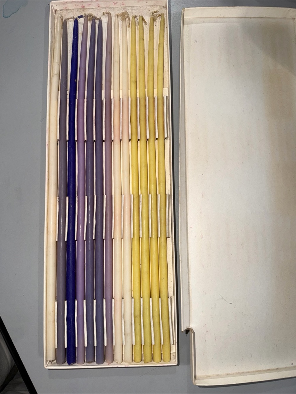 Set of Antique Purple, Lavender, Cream, and Yellow Taper Candles - Home Accents